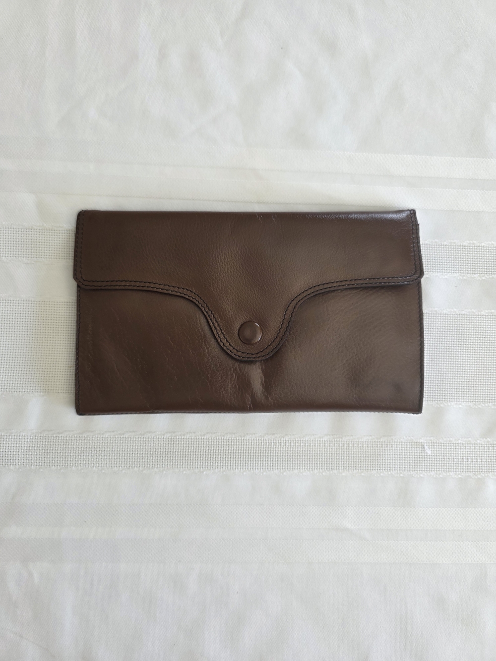 Vintage Brown Genuine Leather Envelope Wallet Checkbook Snap Flap Zip